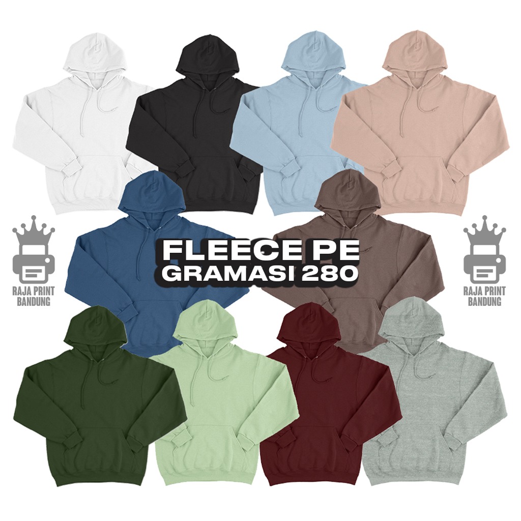 Hoodie Sweater Polos Premium Dewasa Boxy Jaket Kupluk Fleece Gramasi 280 PE Pria Wanita Universal Ba