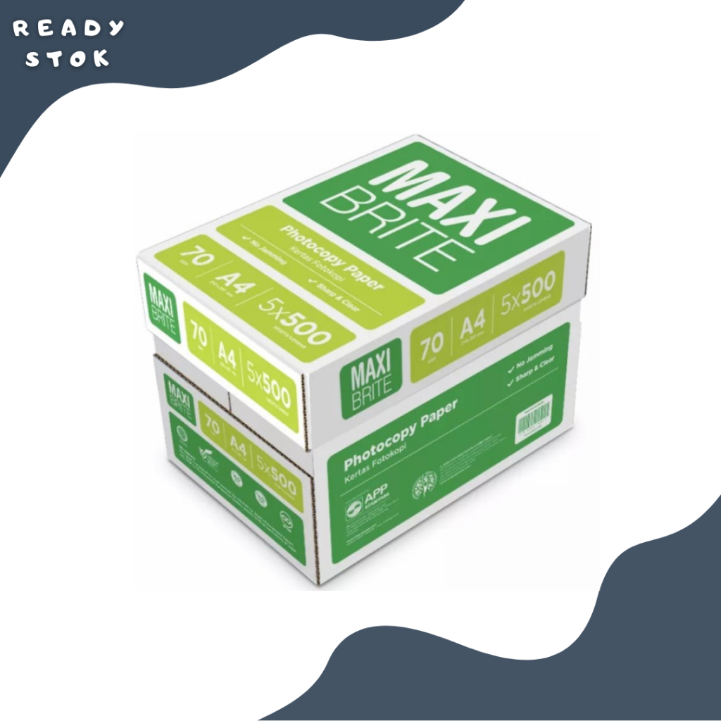 

KERTAS HVS MAXI BRITE A4 70GSM / HVS A4 70GSM / HVS A4 / MAXIBRITE / KERTAS A4 (CTN)