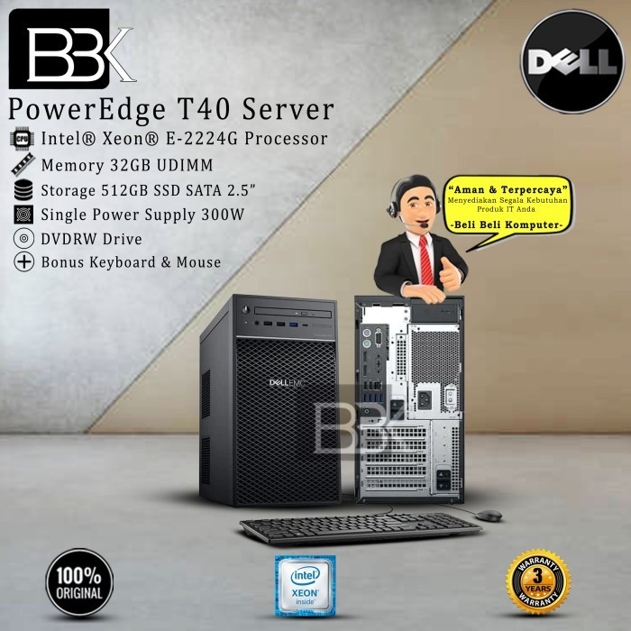 Server Dell PowerEdge T40 Xeon E-2224G 32GB 1TB+512GB SSD SATA DVDRW