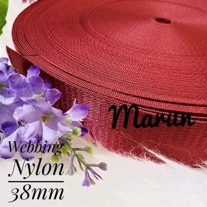 Tali Tas Webbing Nylon Panah Polos Halus Warna Marun Lebar 38mm