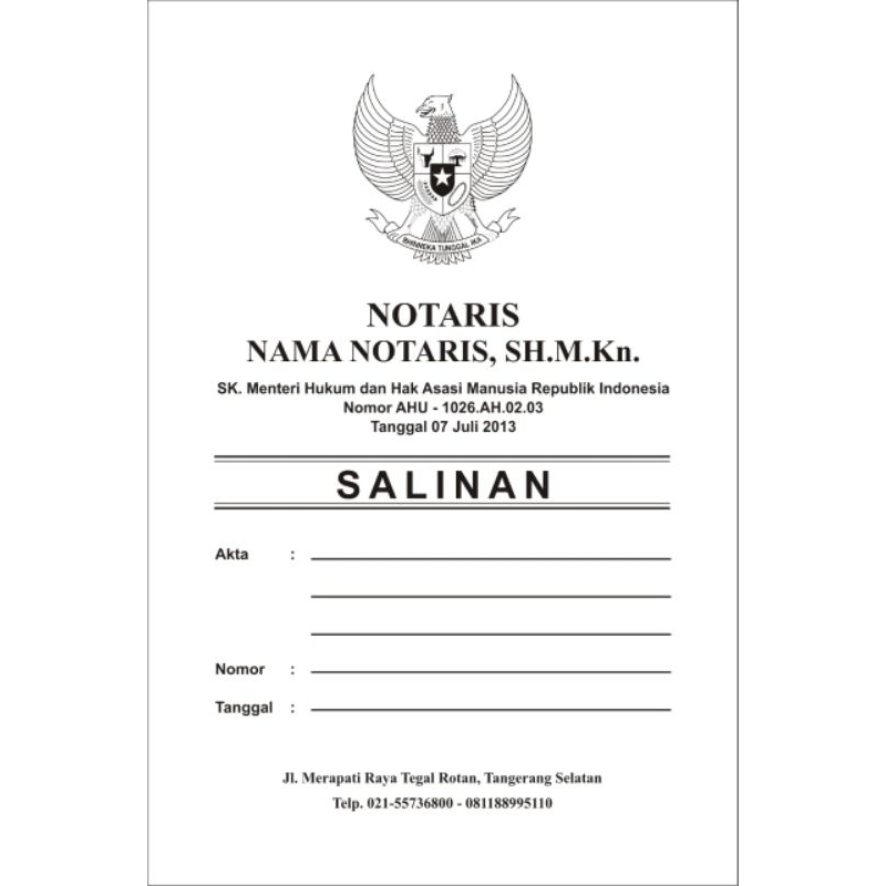 

COVER AKTA SALINAN NOTARIS/ PPAT/MAP NOTARIS CUSTOM