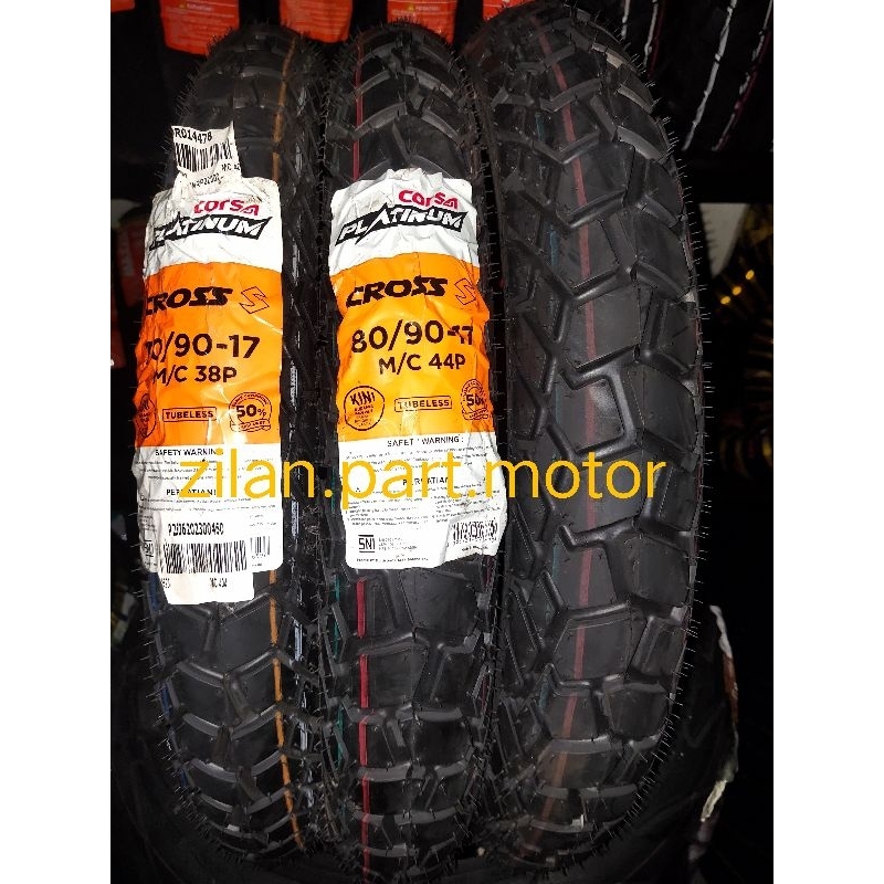 PAKET BAN TUBELESS CORSA CROSS S RING 17 ( 70/90.17 + 80/90.17 ) FREE PENTIL. 100% ORIGINAL