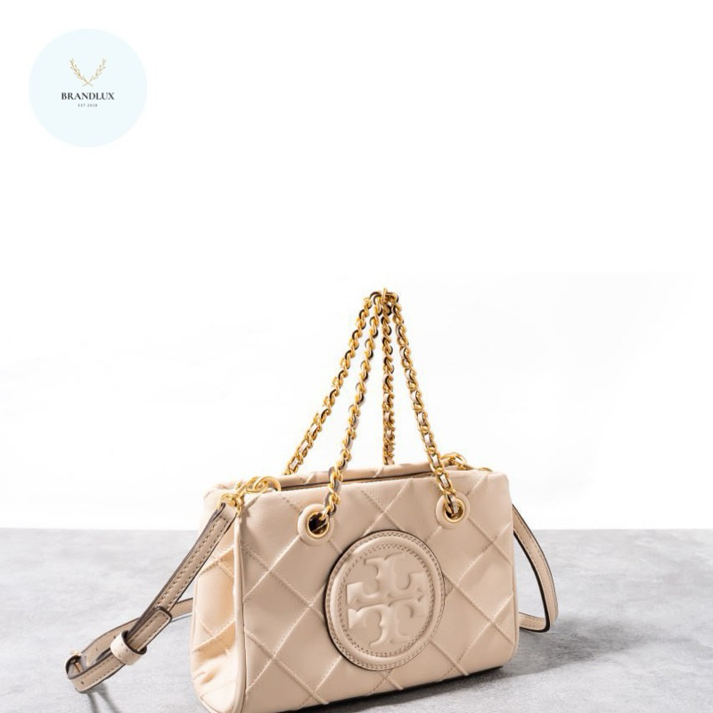 TORY BURCH Fleming soft mini tote bag leather New Cream