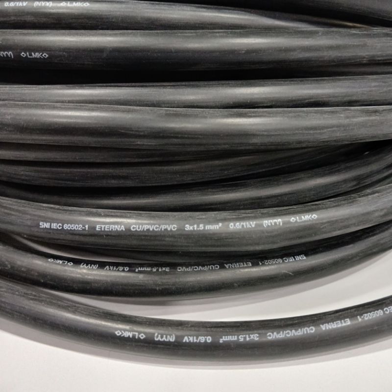 Kabel listrik NYY 3x1,5mm ETERNA / kabel engkel [ecer per 1 meter]