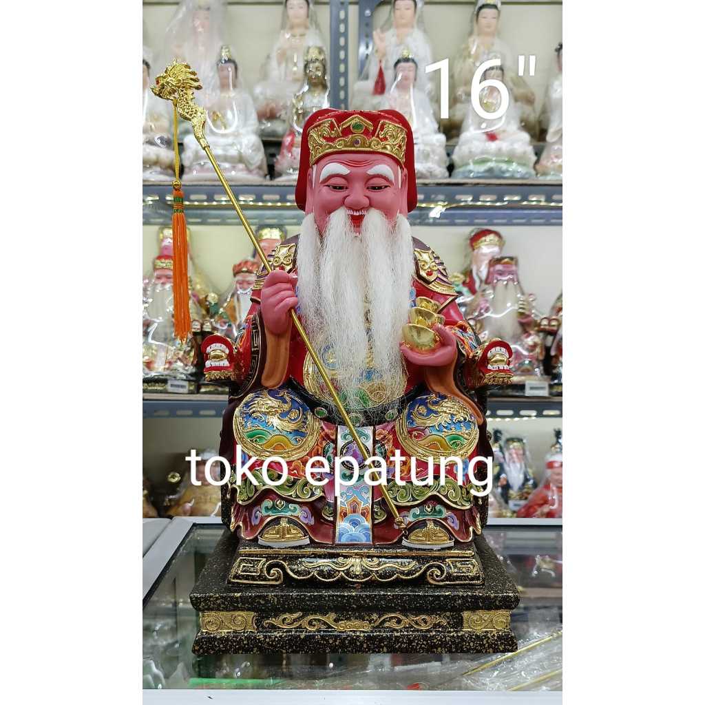 patung dewa bumi / hok tek / ta pe kong kayu taiwan - 16 inch (s)