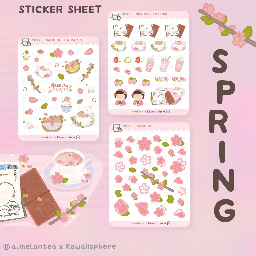 

Sticker Spring Series by a.melontea | Regular / A6 Ring Binder Stickers | Stiker Sakura / Musim Semi untuk Jurnal / Planner