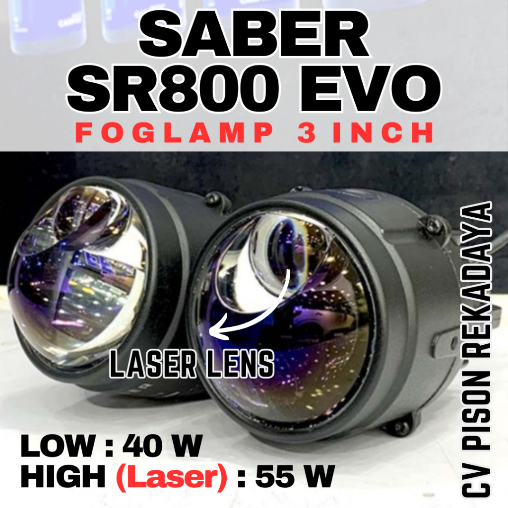 Foglamp BILED Projector SABER SR800 Evo Fog Lamp Laser SABER Sr 800 Lampu Kabut Mobil 55W Blue Lens