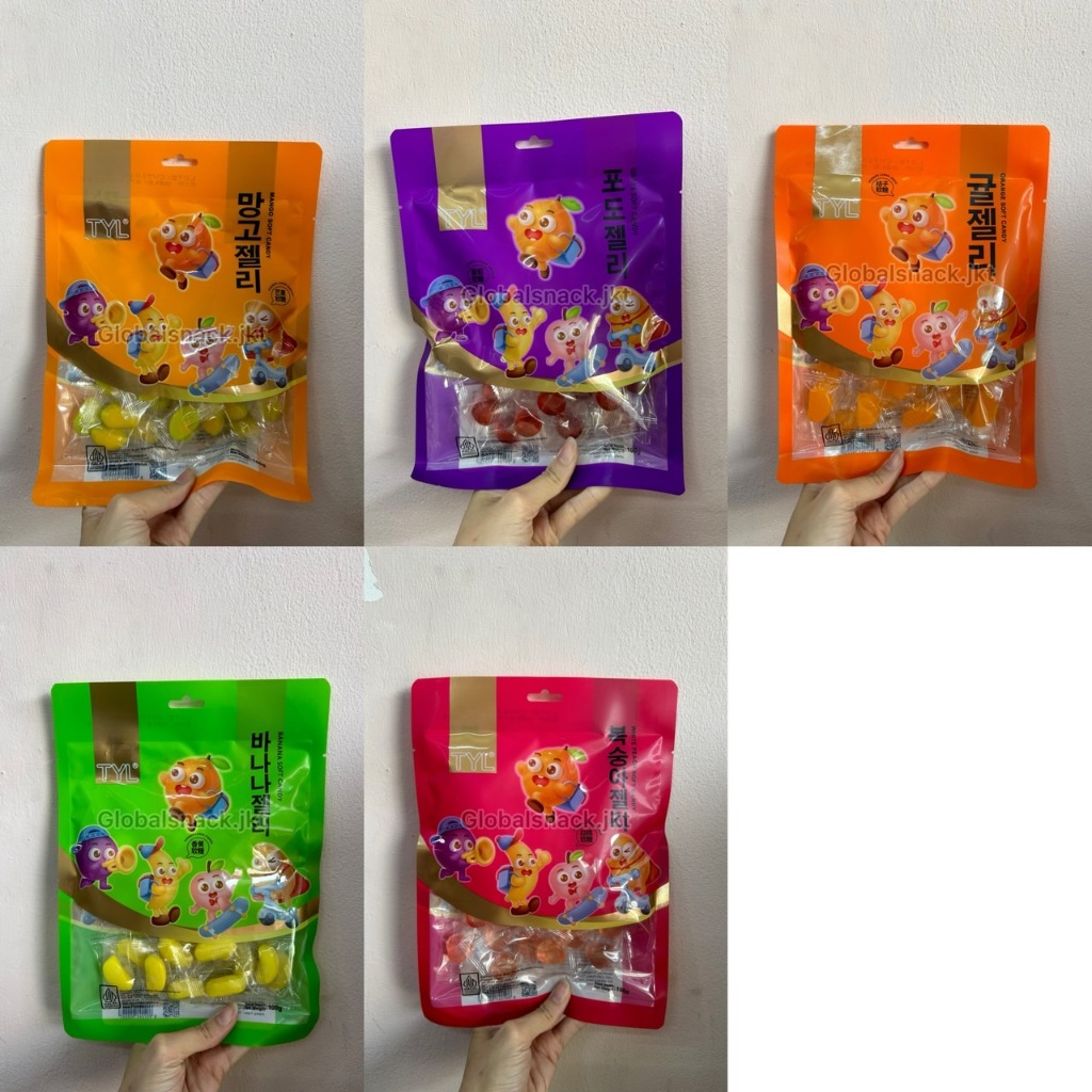 

[100GR] TYL BAOPI GUMMY ORANGE / GRAPE / MANGO / PEACH / BANANA SOFT CANDY