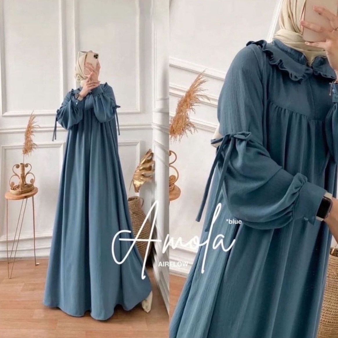 Free Ongkir Gamis Wanita Amofa Maxi Dress Kain Crinkle Airflow Busui