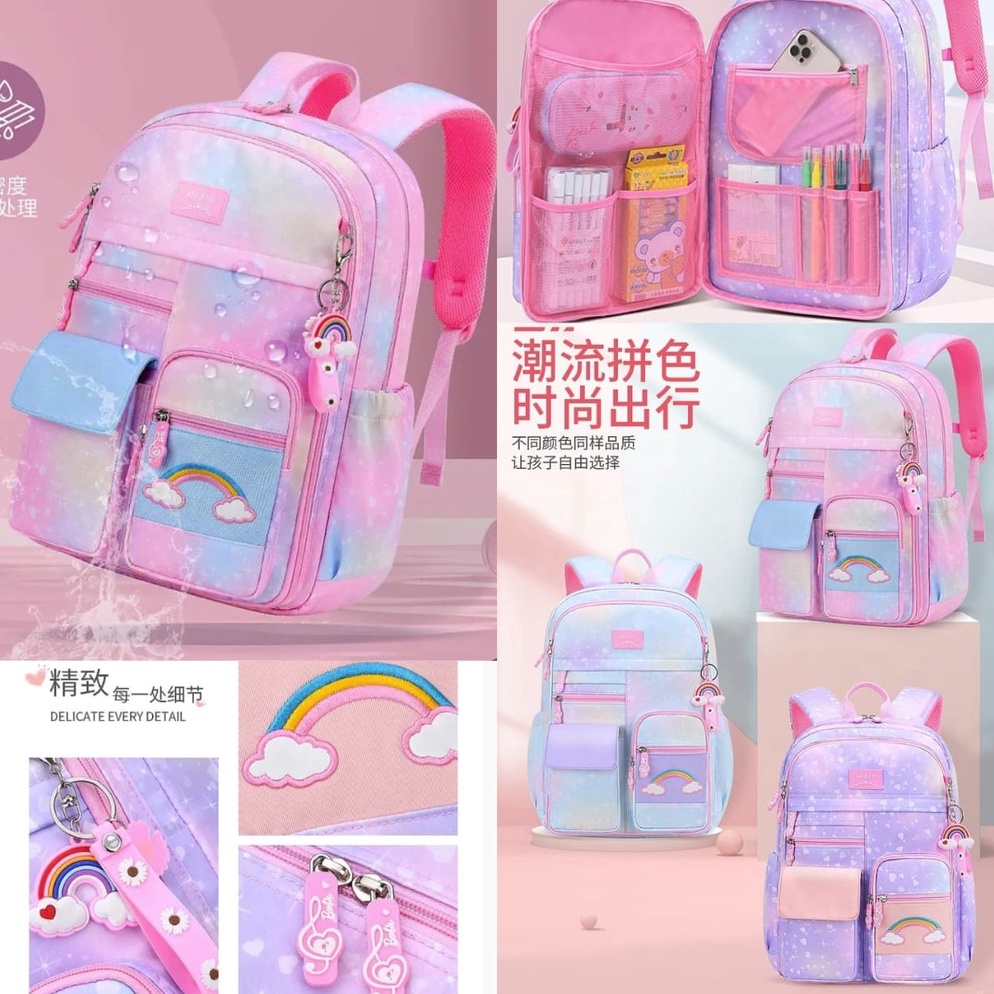 Sikat Sekarang  Mia  TA8 Tas Sekolah Anak Perempuan Anti Air Model Pelangi Import Tas Sekolah Anak P
