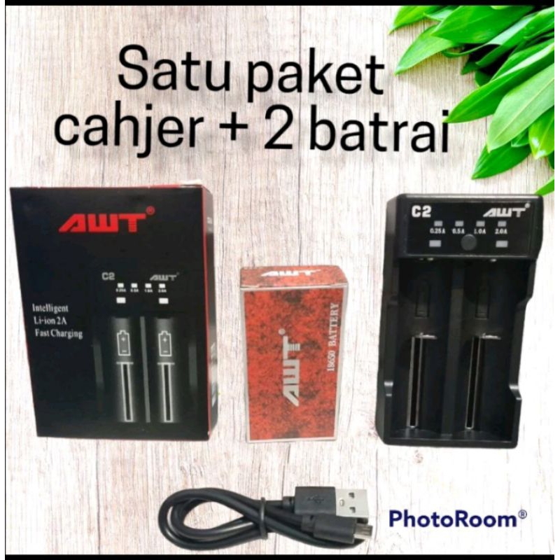 0cahjer AWT satu paket sama baterai AWT RED BLACK 18650 3000Mah 50A 3.7V 1 ds isi 2 jadi udah sepasa