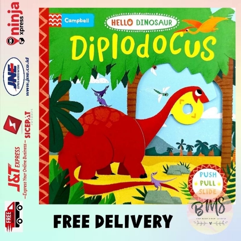 Campbell Hello Dinosaur Diplodocus Push Pull Slide Board Book