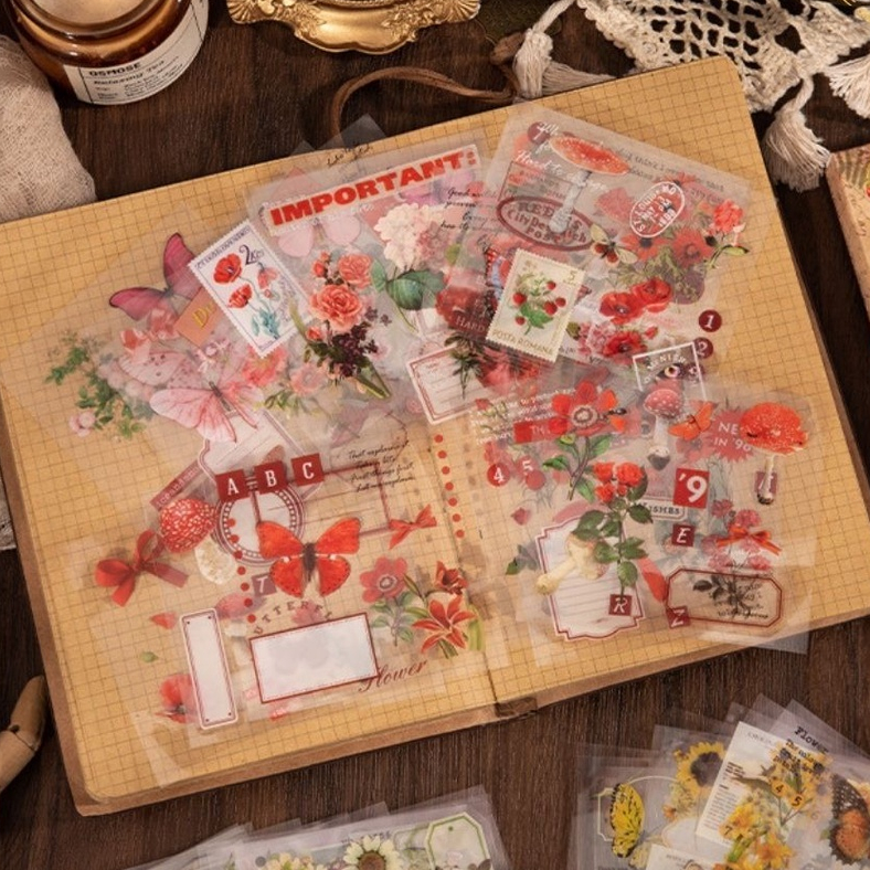 

Stiker PET VINTAGE Garden Retro Kreatif Stationery Kantor DIY Hadiah Motif Kartun Lucu Dekorasi Scrapbook / Jurnal