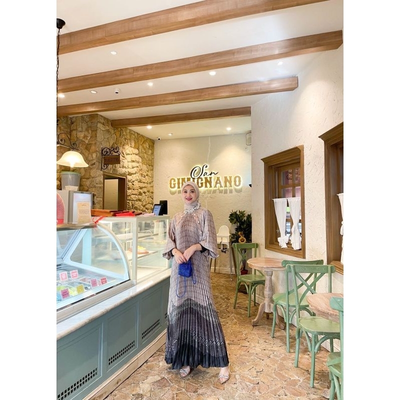 Aliyah Maxi dress wanita warna hitam Sage green dusty pink gamis syar'i wanita bahan Katun import pr