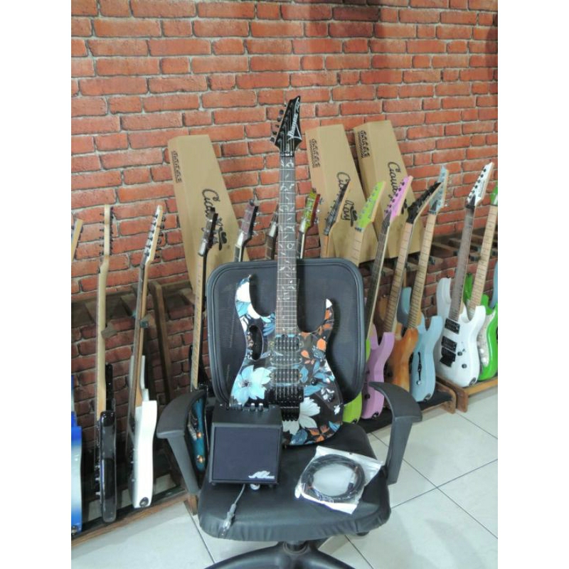 PAKET KOMPLIT GITAR ELEKTRIK IBANEZ JEM FLOWER ( MOTIF BUNGA )