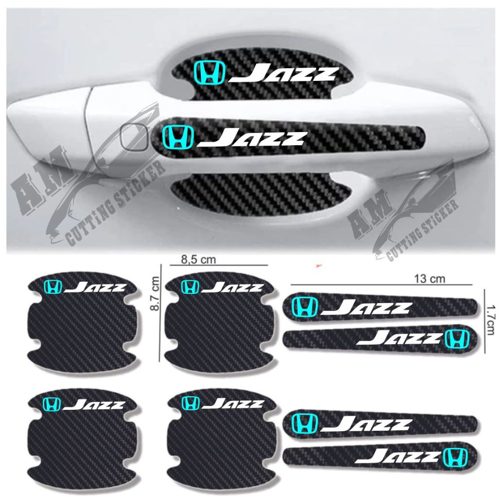 8pcs stiker carbon handel pintu mobil honda jazz stikcer pelindung gagang pintu