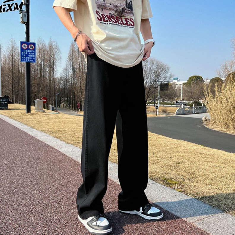 1212 MALL celana jeans hitam kulot pria celana jeans cowok jeans pria loose straight korean style ov