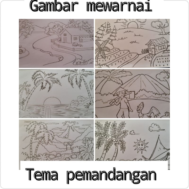 

Sketsa gambar mewarnai pemandangan alam