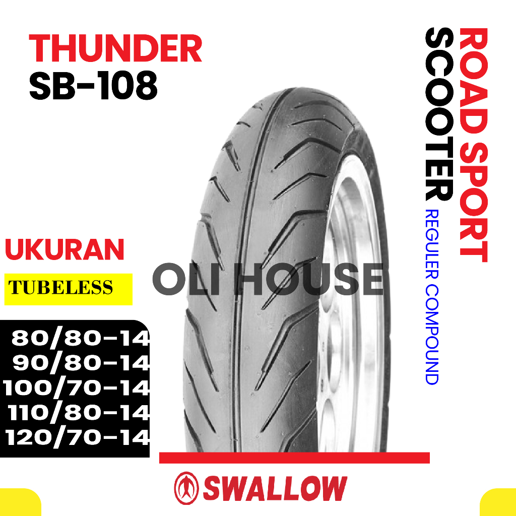 Ban Motor Matic Swallow SB-108 Thunder Tubeless 80/80 90/80 100/70 110/80 120/70 Ring 14