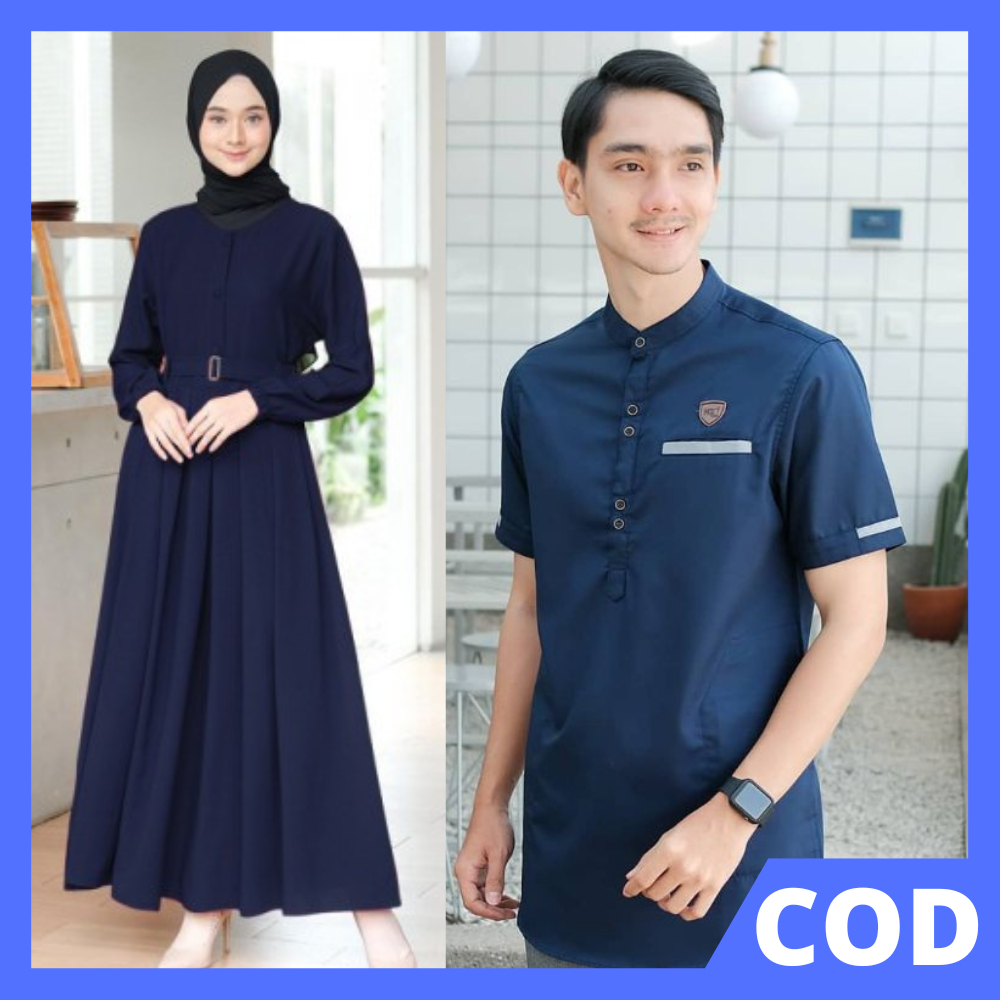 GAMIS COUPLE PASANGAN LEBARAN 2024 NAVY BY AHDANFASHION