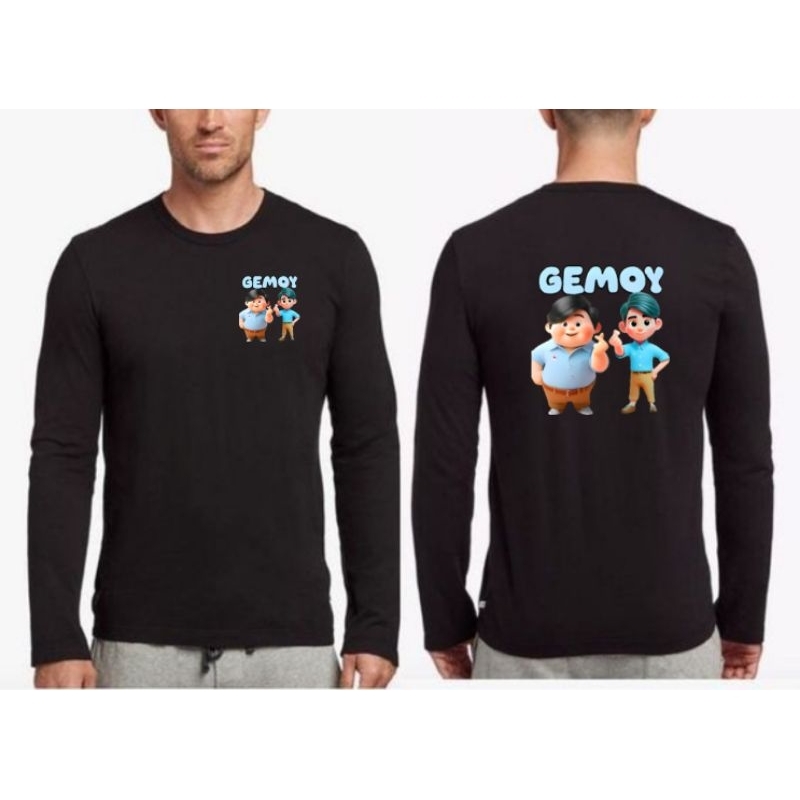 Baju Kaos Oblong Dewasa lengan panjang gambar depan belakang gemoy biru/baju dewasa lengan panjang U