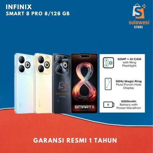 Infinix Smart 8 Pro 8/128GB- Up to 16GB Extended RAM - 6.6" 90Hz Puch Hole Display - Helio G36