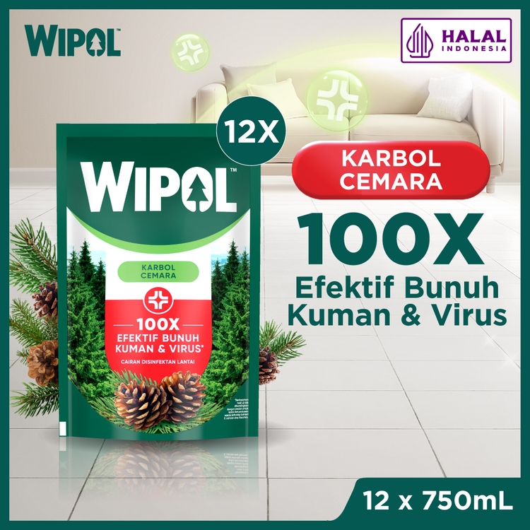 Wipol Pembersih Lantai Karbol Cemara Botol 750ML (Isi 12)