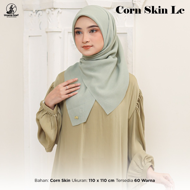 SEGIEMPAT CORNSKIN LC UMAMA SCARF FREE POUCH / SQUARE CORN SKIN GLOWING LASER CUT LUREX JILBAB HIJAB