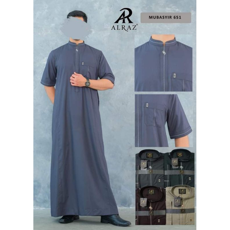 Jubah Alraz Lengan Pendek Almubasyir/ Jubah alraz non manset / jubah pria