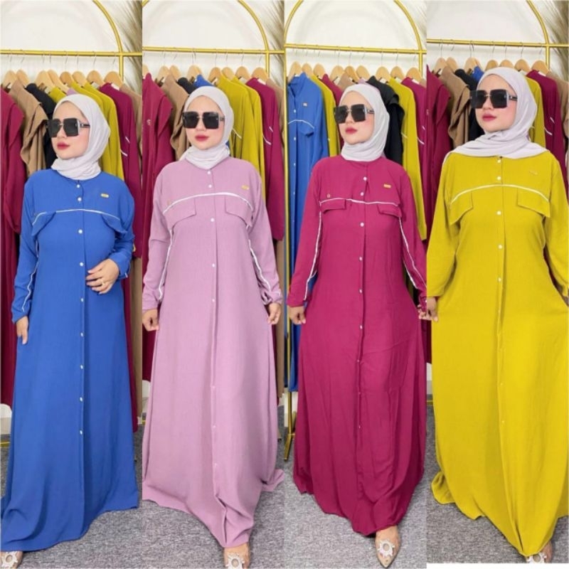 Gamis Dress Simple Bahan Cey Crinkle Airflow.