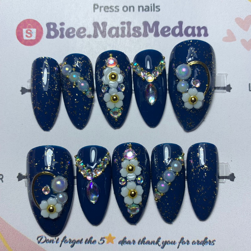 KUKU PALSU NAVY / KUKU BIRU DONGKER / KUKU WEDDING BIRU FREE LEM GEL