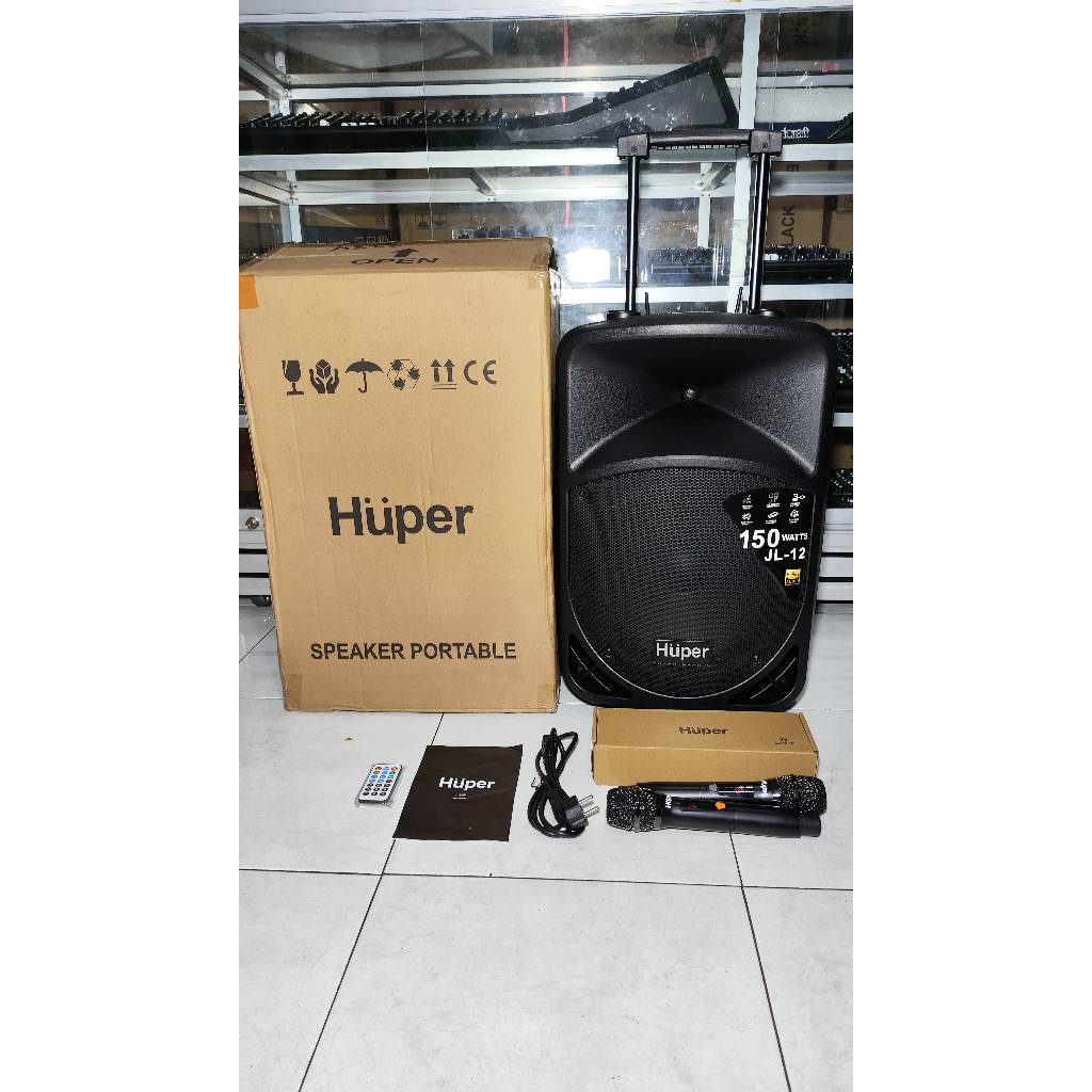 Speaker Aktif Portable Huper JL12 JL-12 JL 12 Original 12in Plus 2 Mic Genggam Wireless Garansi Resm