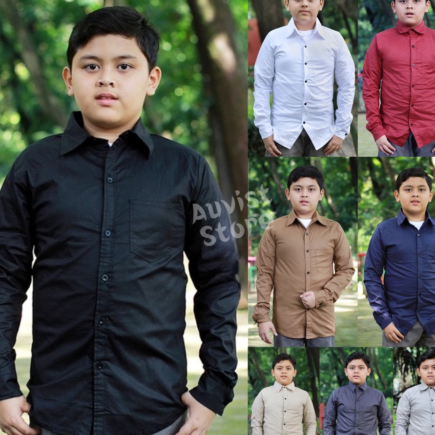 77 Baju Kemeja Hem Formal Anak Laki Laki Umur 8 9 1 11 12 13 Tahun Lengan Panjang Motif Polos Bahan 