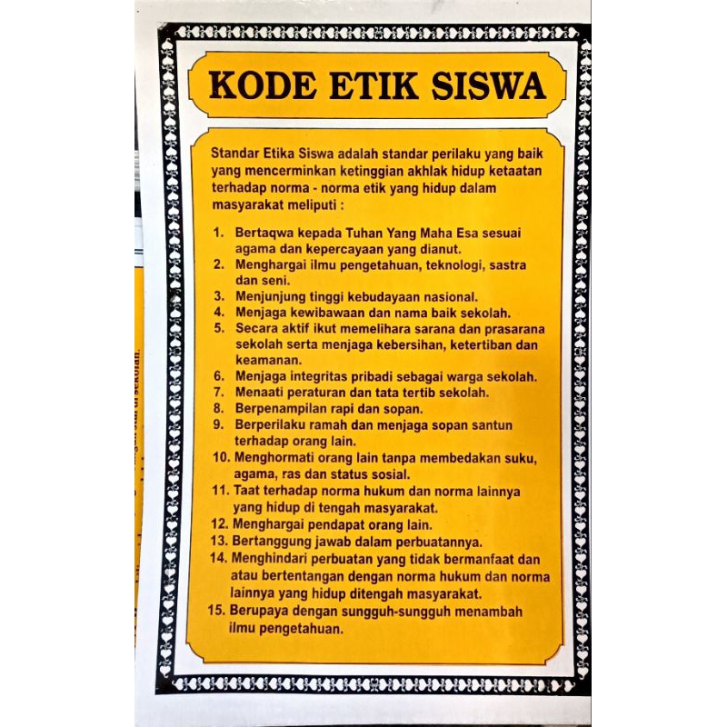 

papan data kode etik siswa