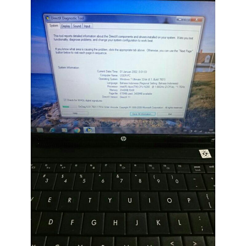 NETBOOK HP MINI 110 1013TU RAM 2GB