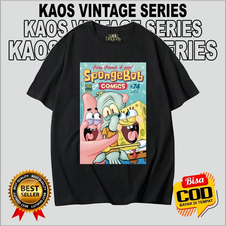 SDBGCSTM Kaos Baju Tshirt Vintage Spongebob Comics - Kaos Vintage Marvel One piece Scobedoo