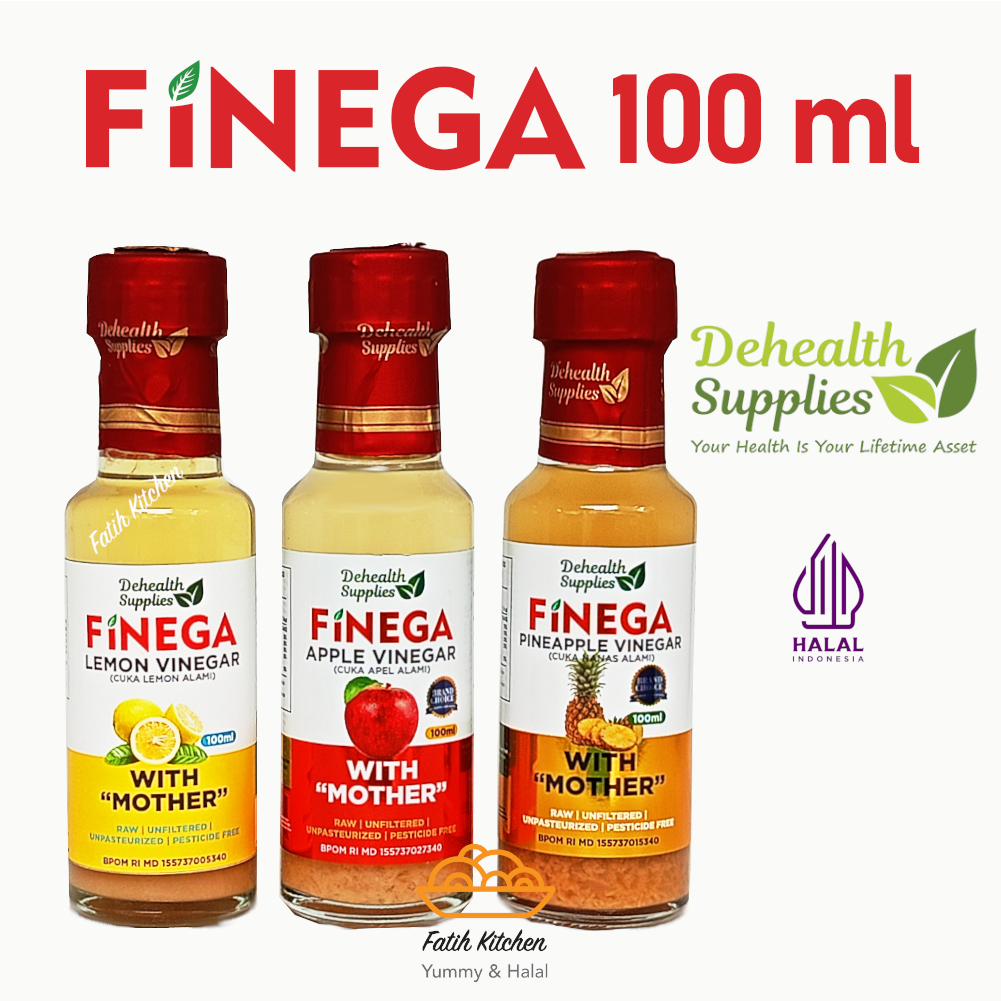 

Finega Vinega 100 ml Cuka Apel / Nanas / Lemon Botol Kaca Halal dari Dehealth Supplies