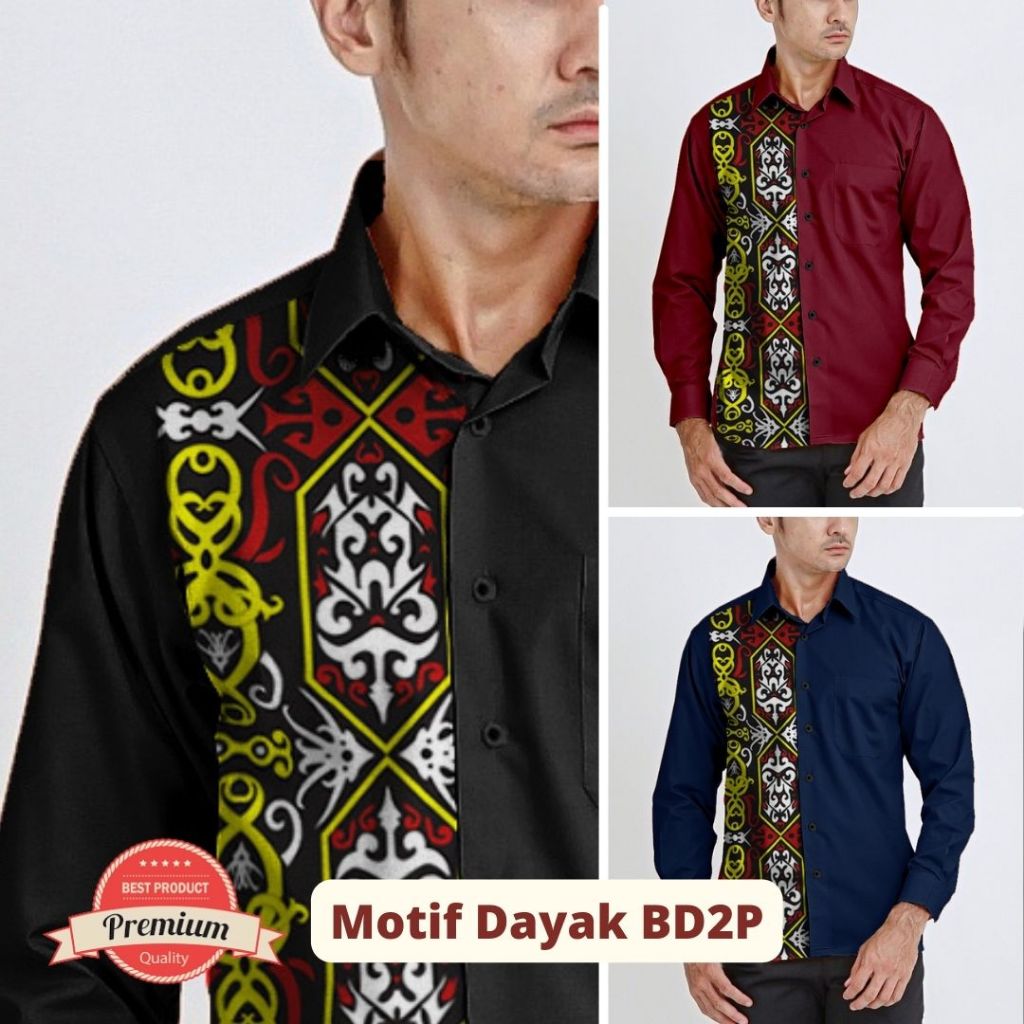 pak Angelaco Kemeja Batik Pria Panjang Pendek Motif Dayak Kalimantan BD2