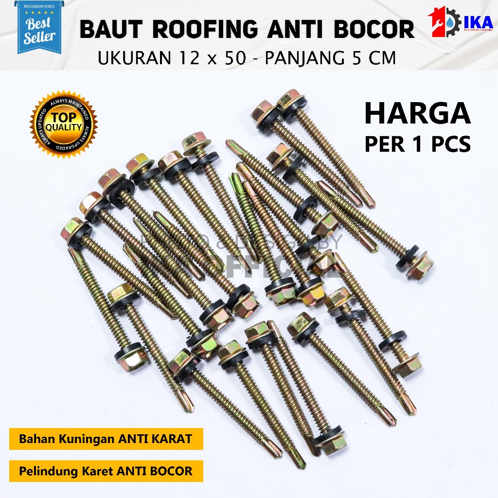 1BUAH Baut Roofing 50 / Baut Baja Ringan 12 x 50 / 5cm - Sekrup Roofing / Baut Baja Ringan Kuning - 
