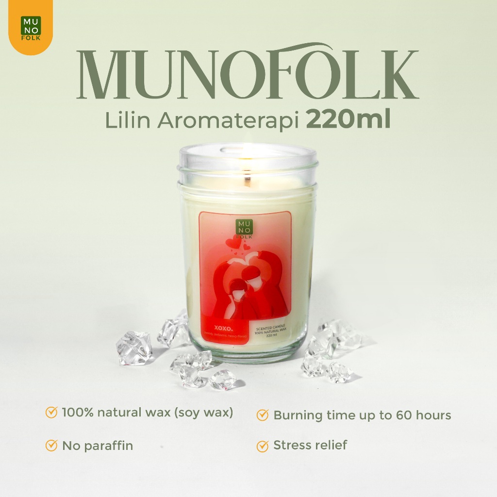 MUNOFOLK Lilin Aromaterapi 220 ML Scented Candle Soy Wax wangi