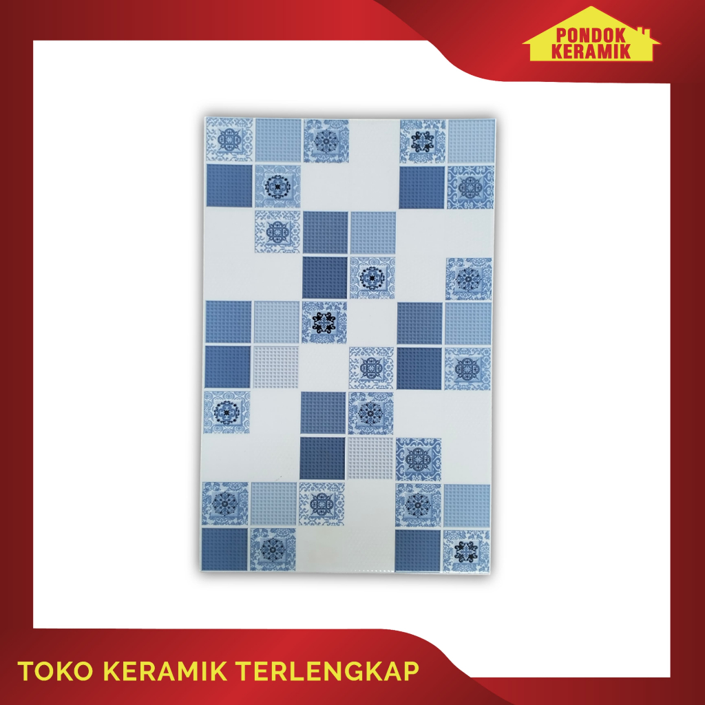 Keramik Dinding Massimo 25x40 Birma L Blue / Motif Kotak-Kotak