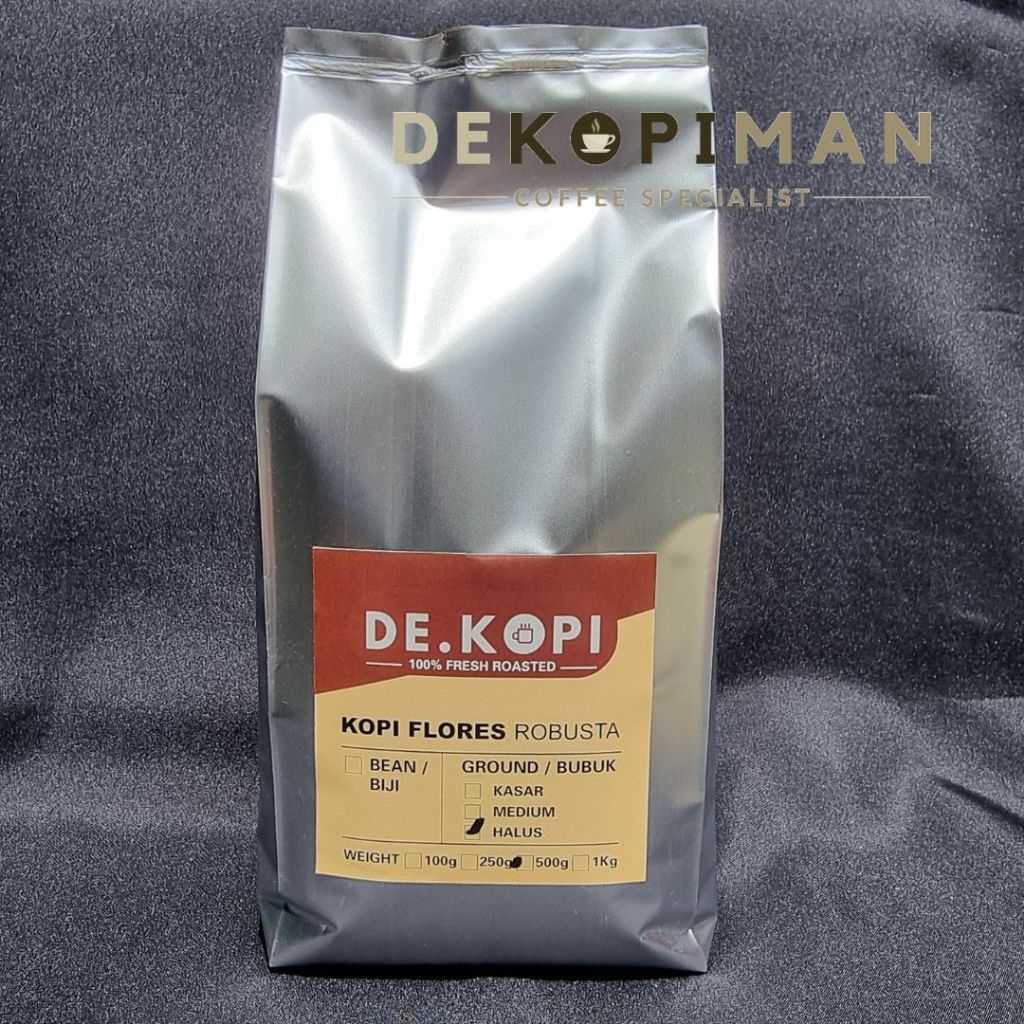 

Kopi Bubuk Biji Robusta Flores 500 gr Fresh Roasted Level Medium De.Kopi Jaminan Mutu Aroma Khas