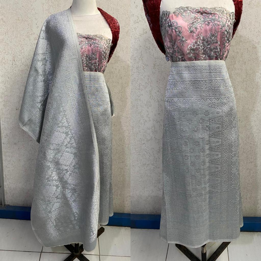 Songket Palembang Asli Tenun Tangan | Lepus Abu - Abu Kristal Permata | Sutra gebeng | Abu | Abu-abu