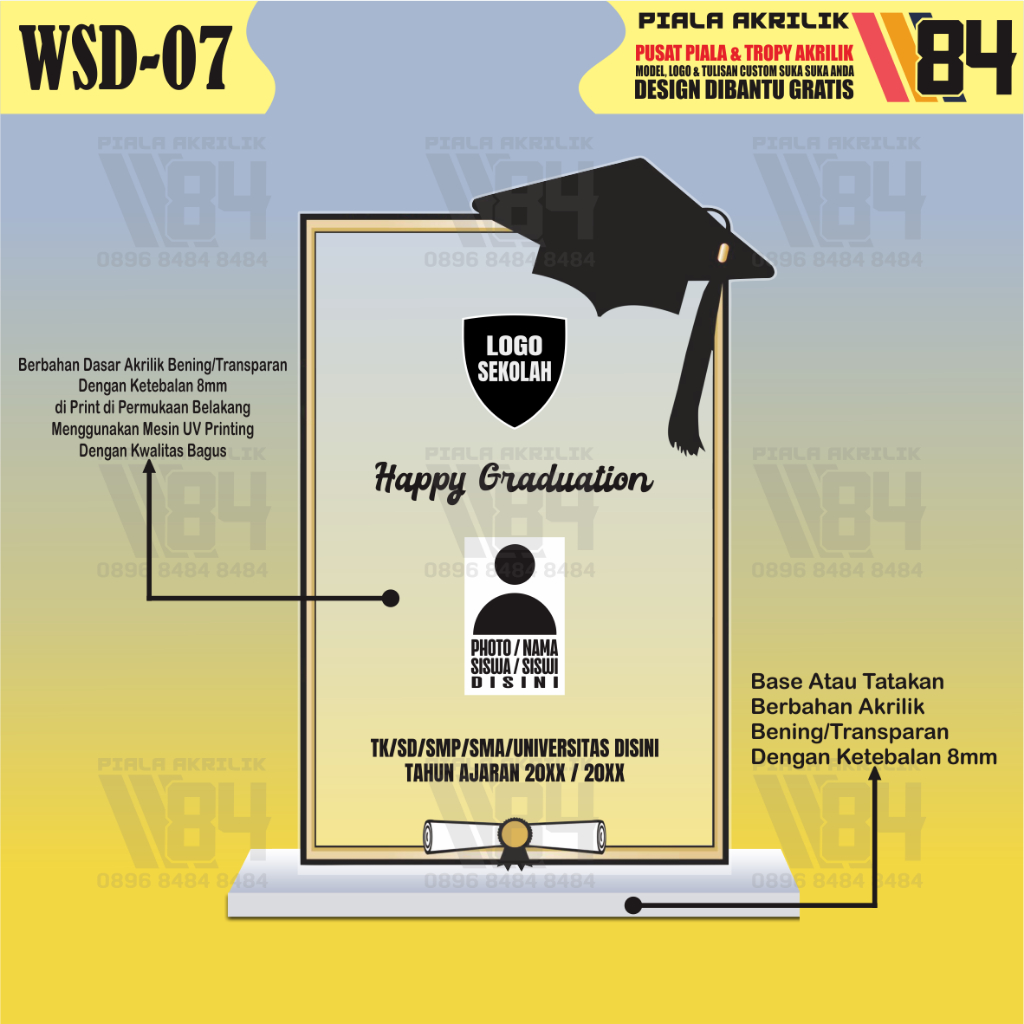 Plakat Wisuda, Piala Wisuda, Piagam Wisuda, Medali Wisuda, Plakat Akrilik Wisuda, Piala Wisuda Akril