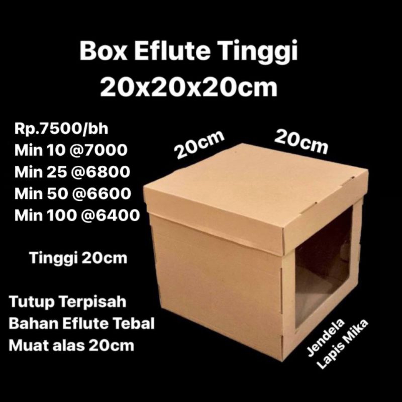 

Box Eflute 20x20x20cm untuk Cake Tinggi
