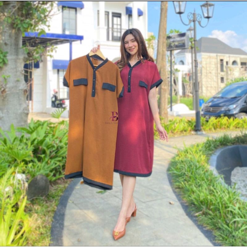 Baju daster dres wanita remaja wanita bumil daily,kombinasi list dengan lengan pendek