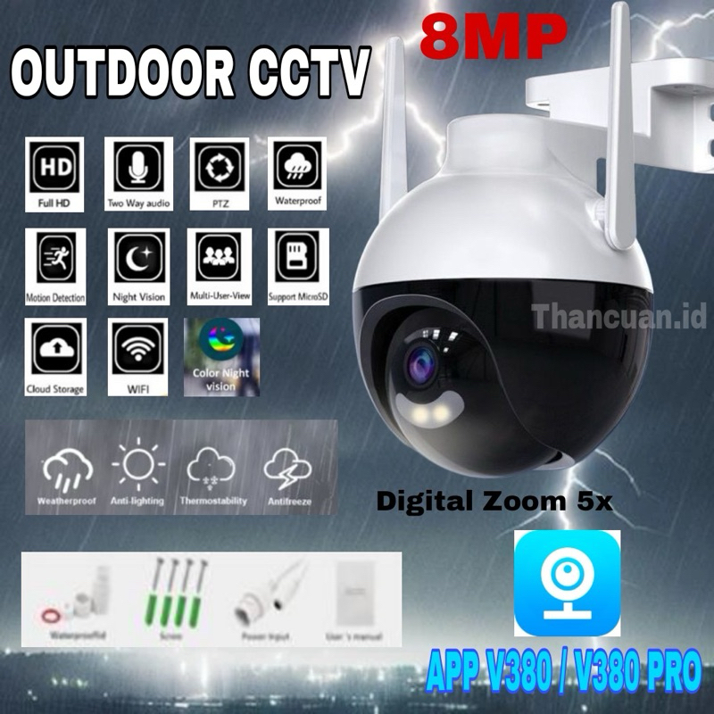 CCTV 8MP FHD Outdoor V380 Pro Camera CCTV WIFI Waterproof Kamera CCTV 360 derajat
