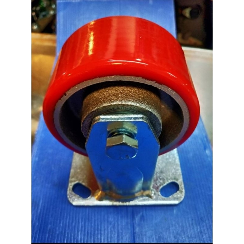 Roda Troli 6 Inch Rhj-Tw. Iron Caster Untuk Beban Berat Bahan Pu,Ball Bearing Warna Merah.