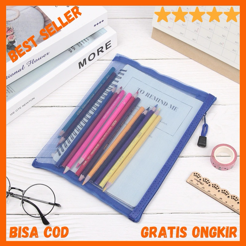 

Tempat Pensil Jaring Transparan Document Organizer Zipper Bag A5