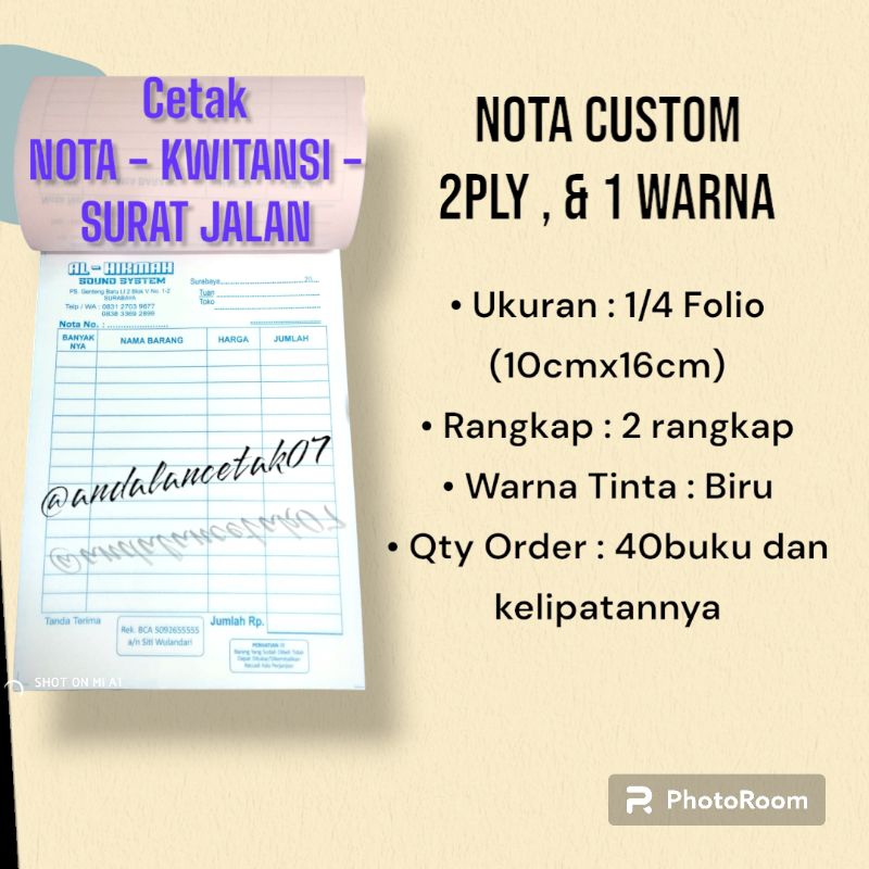 

CETAK NOTA FOLIO 2PLY / RANGKAP, 1 WARNA (TANPA NOMERATOR)